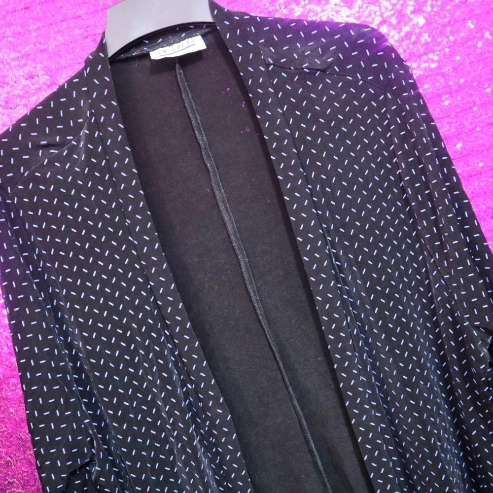 En Focus Womens Black White Dash Print Open Front 3/4 Sleeve Cardigan Layering